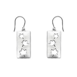 Pewter Rectangle Earrings with Cut-out Maple Leaves